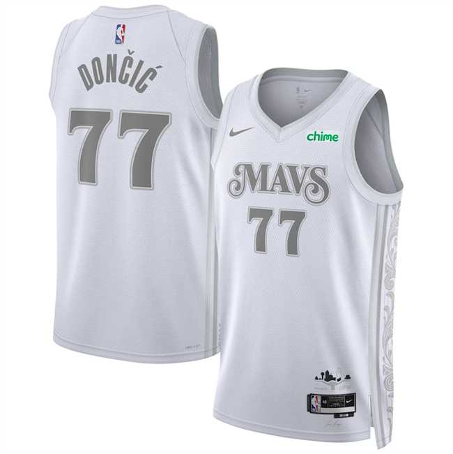 Mens Dallas Mavericks #77 Luka Doncic White 2024-25 City Edition Stitched Jersey Dzhi